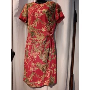 VTG David Warren Women's Size 12  Pink Floral Sheer Overlay Short Sleeve Dress‎